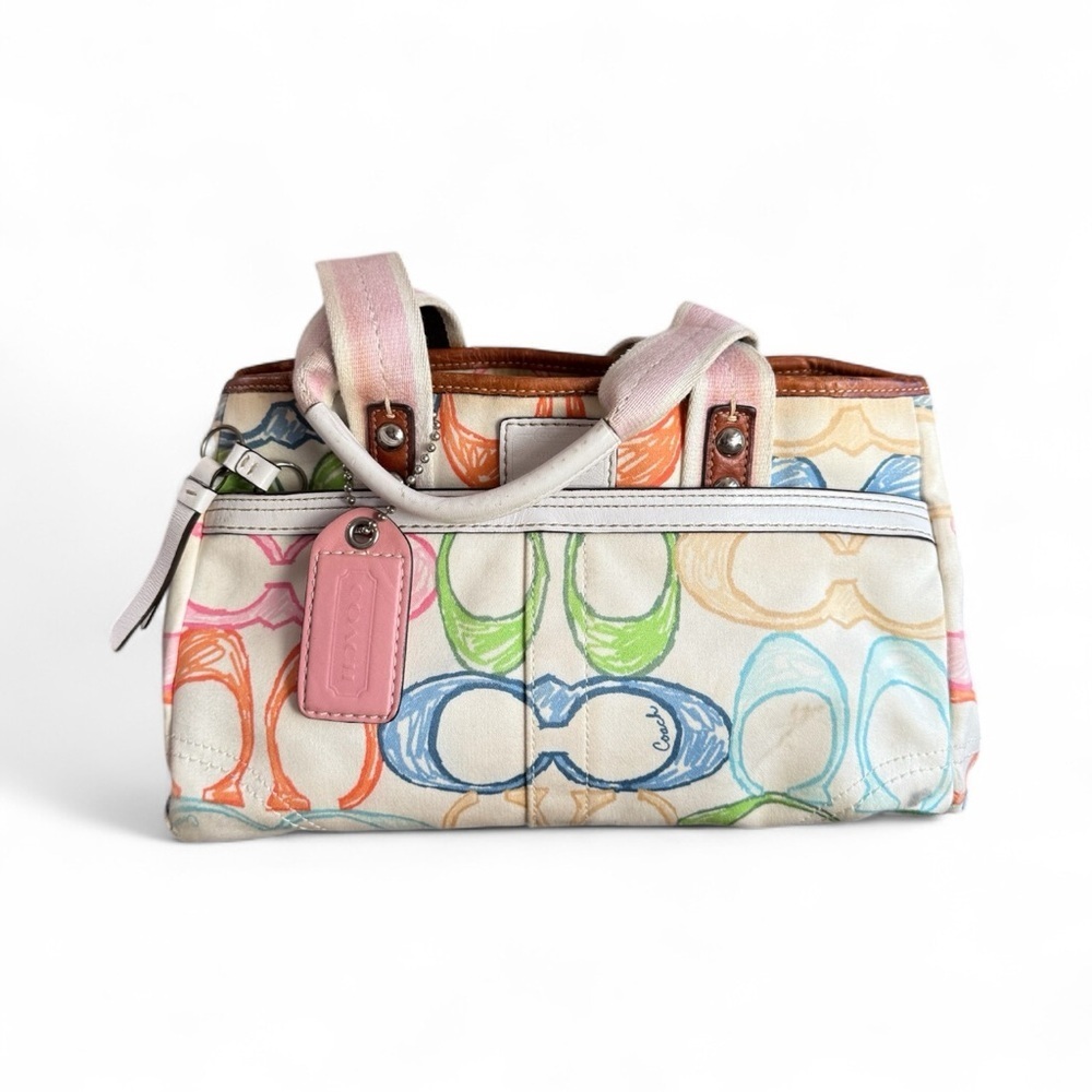 Coach Multicolor Signature Satchel with Pink Tag